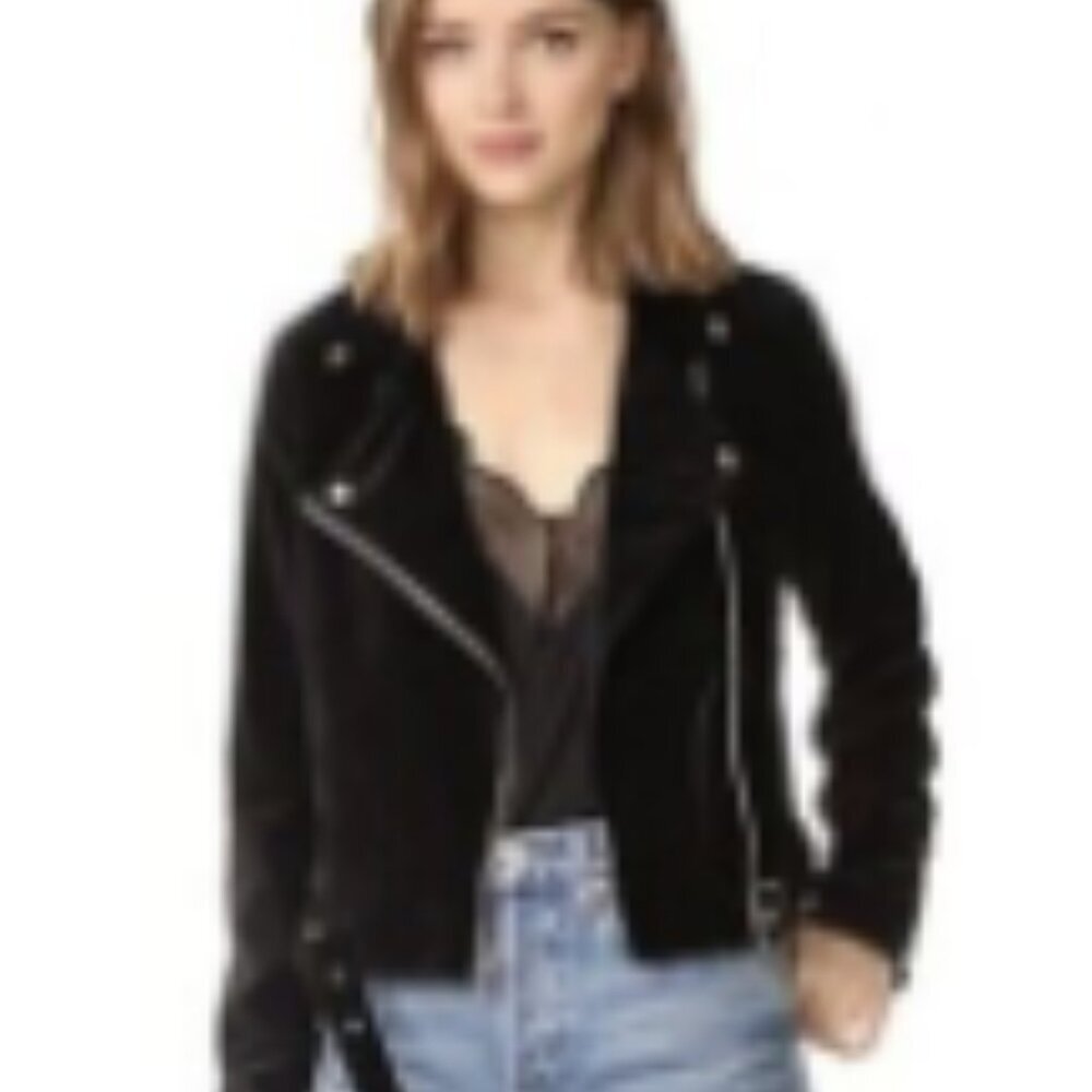 Paige Women's Shanna Black Corduroy Velvet Moto Jacket Size XS - Picture 3 of 14